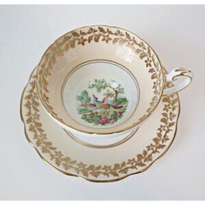 Tea Cup and Saucer Vintage Teacup and Saucer Foley Bone China Chelsea Bird